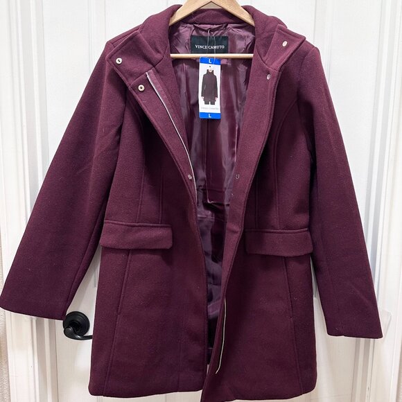 Vince Camuto Women's Full Zip Coat Mid-Length Size L Dark Red Stylish Warm (NEW) - Picture 1 of 16